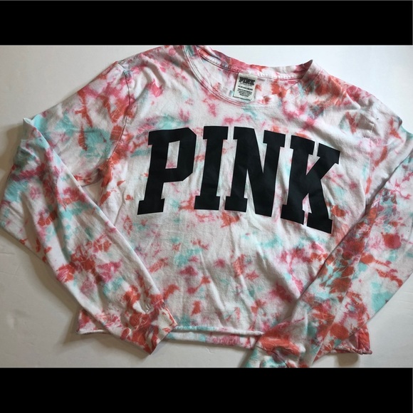 PINK Victoria's Secret Tops - PINK tie-dyed long sleeved crop top